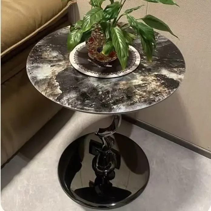 #Artistic Twisted Side Table, Italian Minimalist Microcrystalline Accent Table for Living Room