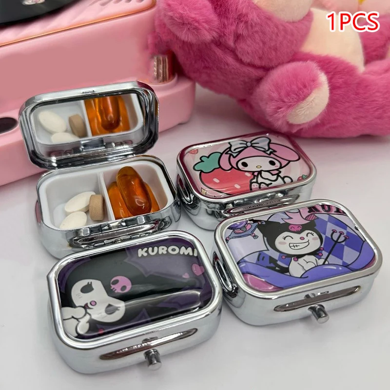 Cartoon Hellos Kittys Divided Metal Small Medicine Box Portable Packing Box Travel Cute Mini Moisture and Light Storage Boxes