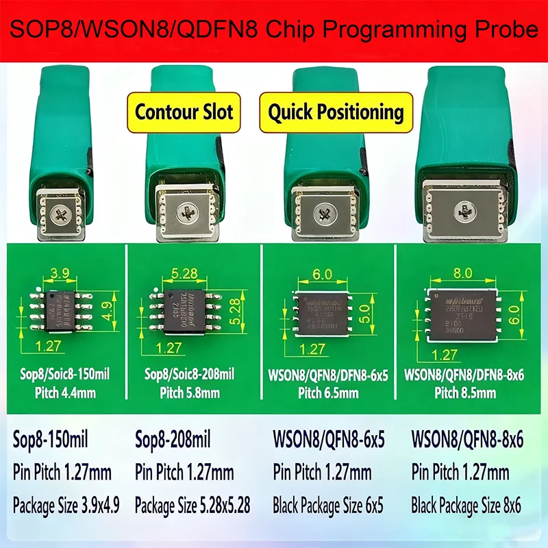 4Pcs Spring Pin Probe Kit SOP8/WSON8/VSON8/QDFN8 Flash EEPROM Chip Programming MIL Wire