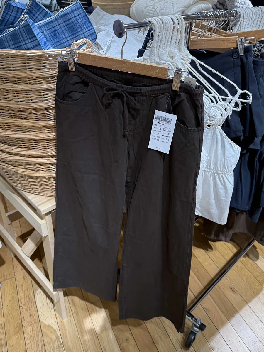 البني جيب الرباط البضائع بانت المرأة الجديدة منخفضة الخصر فضفاضة واسعة الساق بنطلون الإناث الشارع الشهير خمر كل مباراة سراويل تقليدية