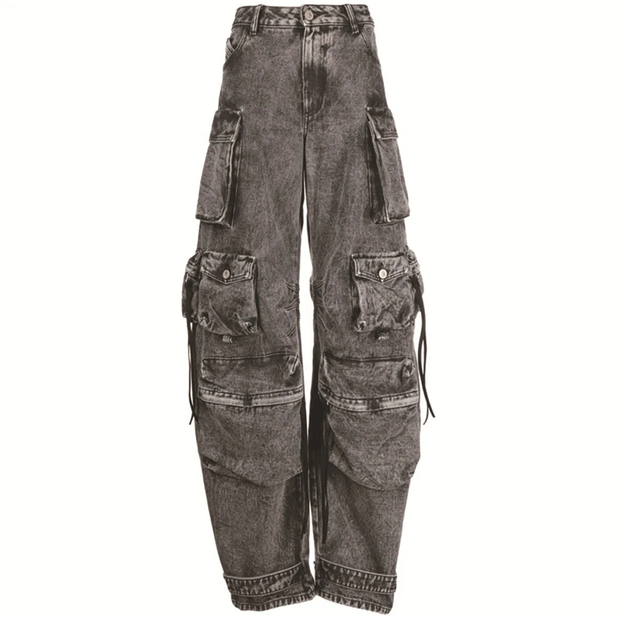 

Modern Women's Long Wide Leg Jeans Versatile Street Style Workwear Style with Multiple Pockets Washed Worn Jeans