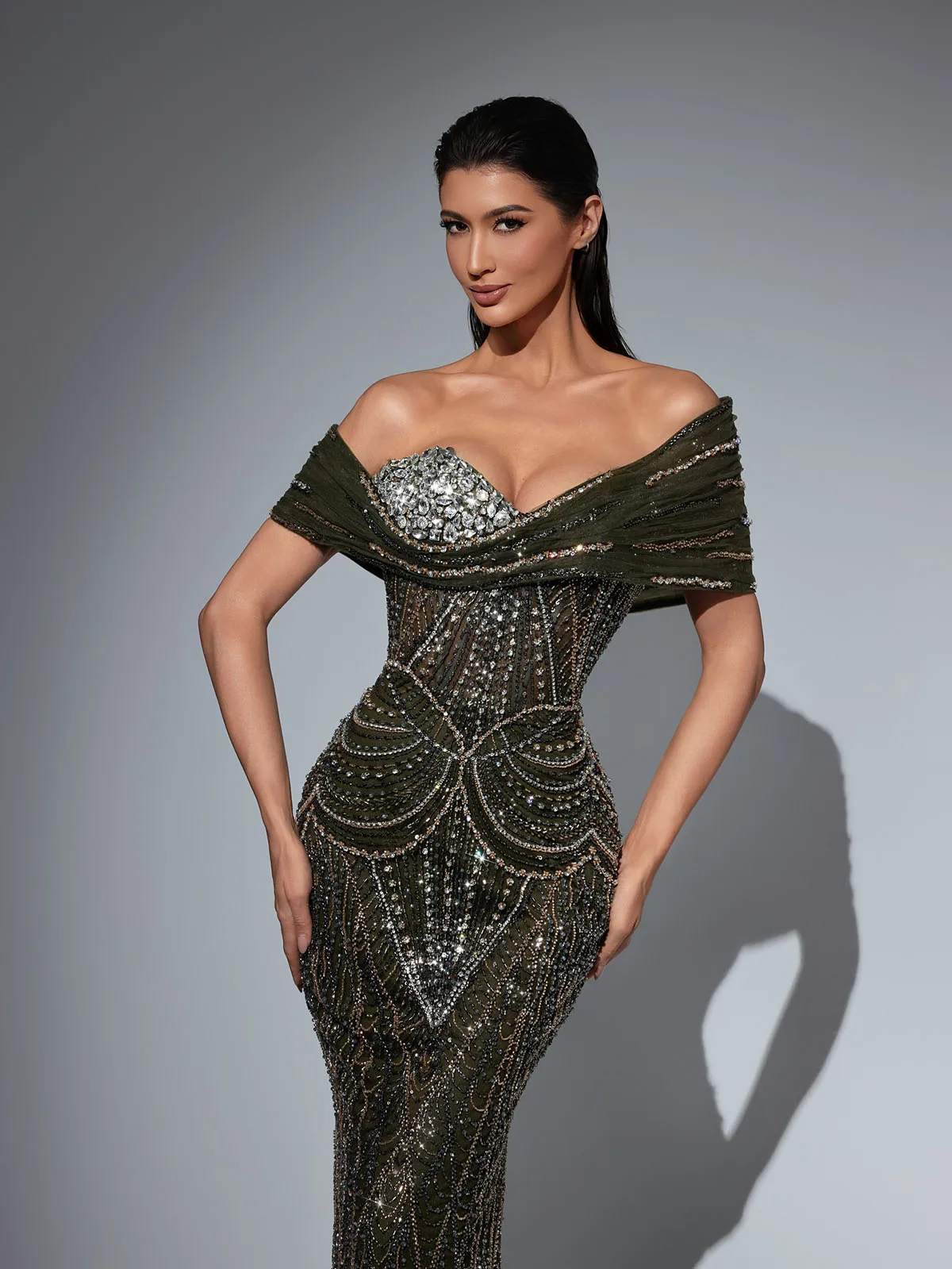 Gorgeous Mermaid Evening Dresses Off Shoulder Crystal Beaded Sequins Engagement Prom Dress Customized Graduation Night Gowns