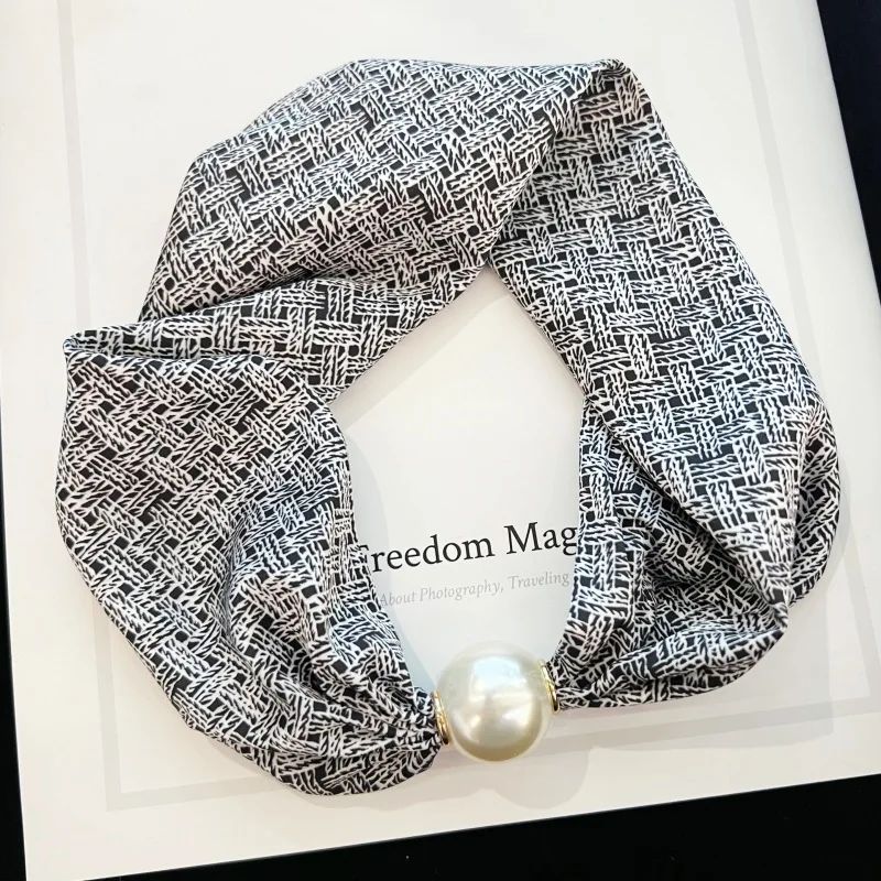 Collar de perlas con cierre magnético para mujer, bufanda con protección del cuello para camisas, bufanda fina para primavera, verano y otoño, invierno 2024