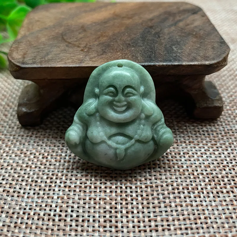 

Natural Bean Green Guizhou Jade Handmade Carved Buddha Pendant, Fashionable Boutique Jewelry, Men's and Women's Jade Necklace