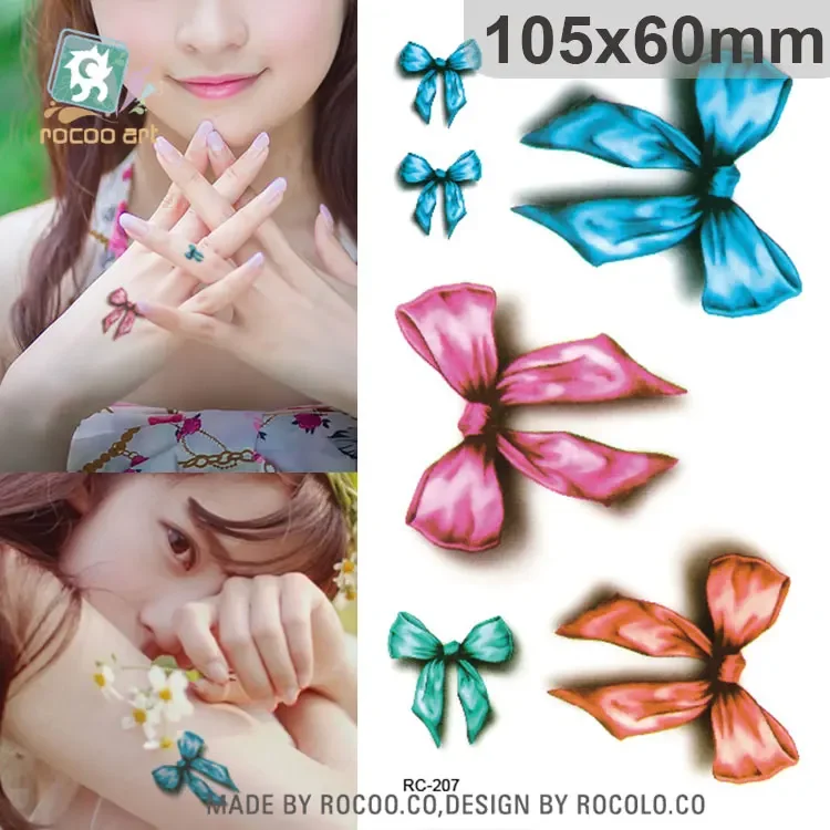 Colorful Bow Temporary Tattoo Sticker Cute Pink Bowknot Water Transfer Fake Tattoo Blue Taty Red Tatuagem For Lady Girl Woman