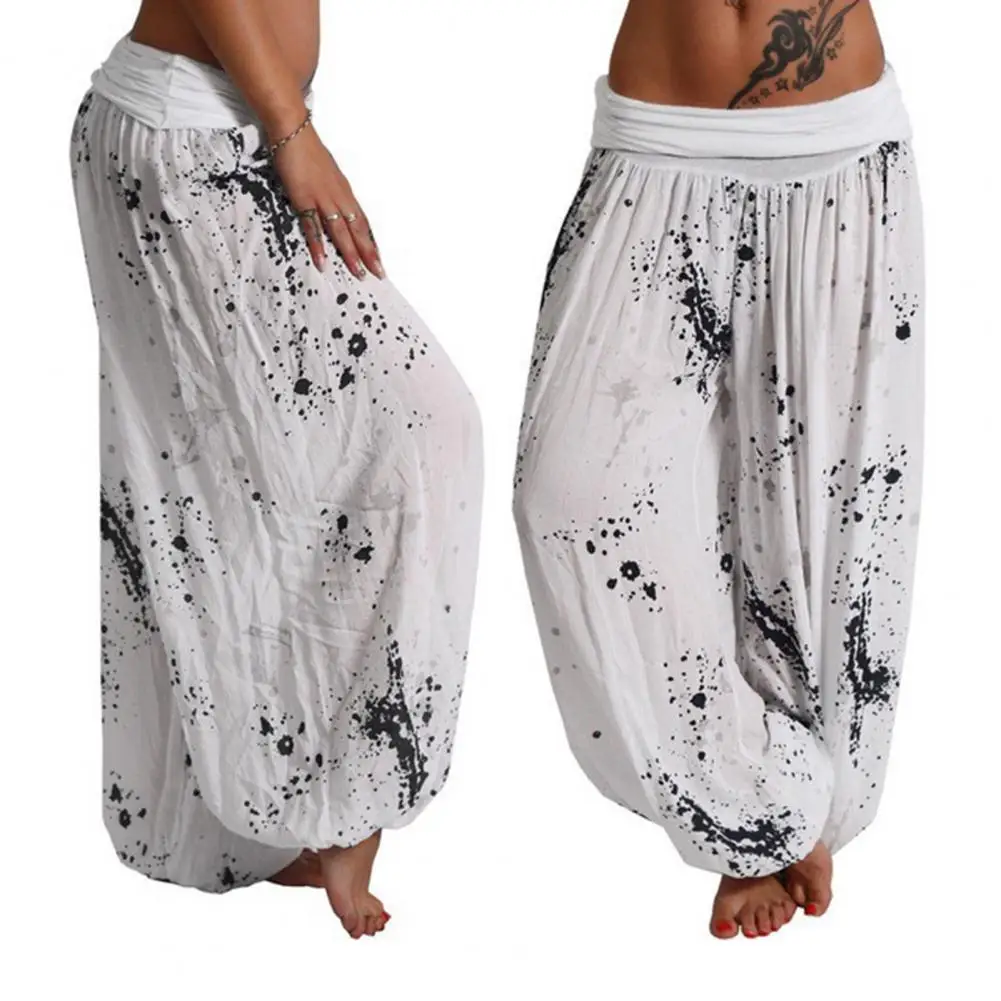 Wide-leg Women Pants Stylish Women's Digital Print Harem Pants with Deep Crotch Low Waist Casual Retro Sport Yoga for Comfort