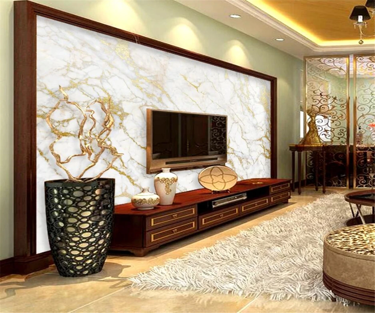 Custom wallpaper 3d mural gold silk pattern jazz white marble background wall living room bedroom restaurant decoration painting