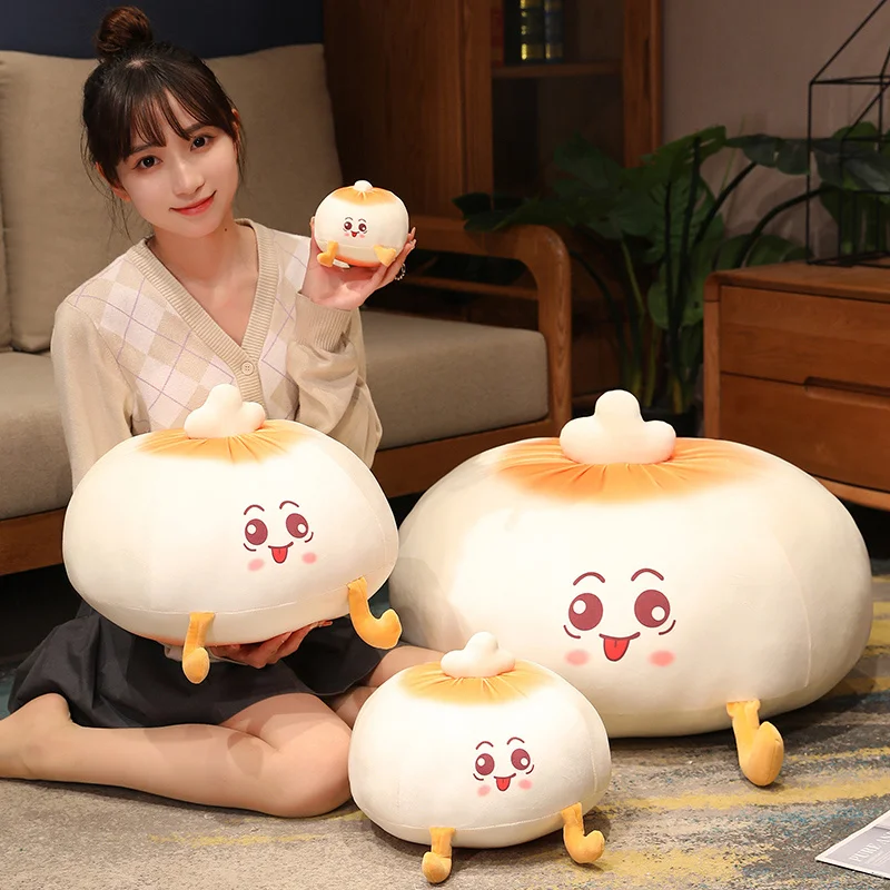 Cute Fried Baozi Plush Pillow Kawaii Soft Cushion Stuffed Food Plushies Soft Toys Cartoon Sofa Throw Pillow for Home Decor Gifts