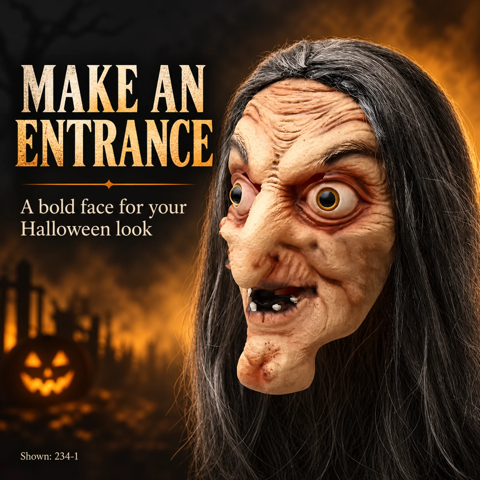 Realistische Hexenmaske für ältere Frauen, Latex-Vollgesichtsmaske für ältere Männer, Oma-Maske mit langem Haar und Hut, Halloween-Cosplay-Kostüm für Erwachsene