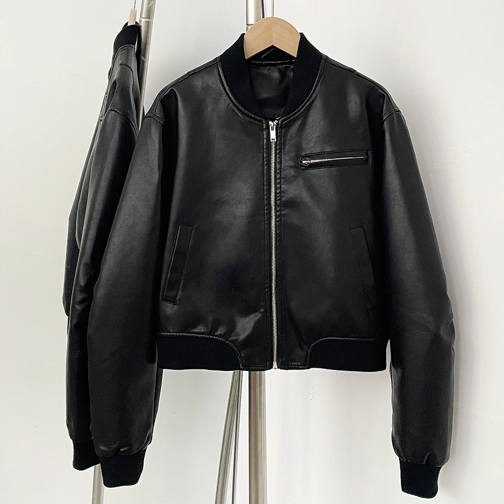 Lederjacke Lose Motorrad Kunstleder Mantel Herbst Frühling Mode Neue Damen American Retro Kurze Casual PU Jacke