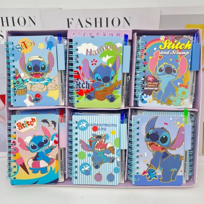 Disney Stitch Cartoon Coil Book with Ballpoint Pen Combination Mini Notepad Students School Stationery Prize Kids Christmas Gift