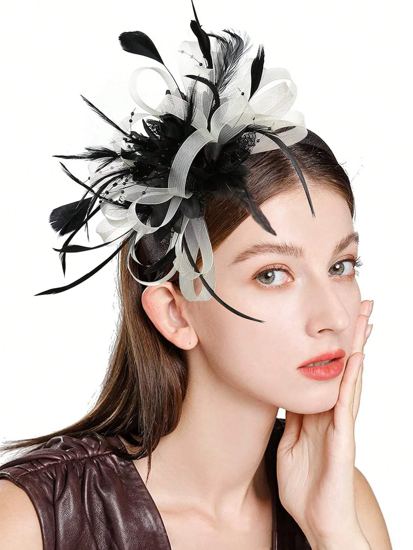 1 قطعة عقال فاسيناتور مع ريشة ، قبعة حفلات الشاي النسائية لكنتاكي ديربي ، كوكتيل ، زفاف ، حفلة تنكرية