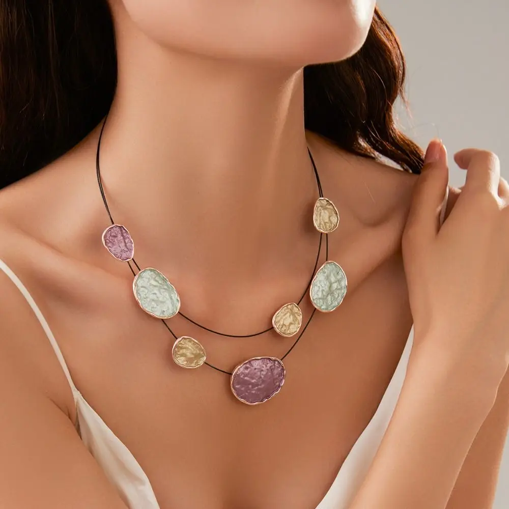 

Jewelry Colored Women's Necklace Irregular Oil Dripping Design Colorful Choker Circular Alloy Neck Pendant Gift