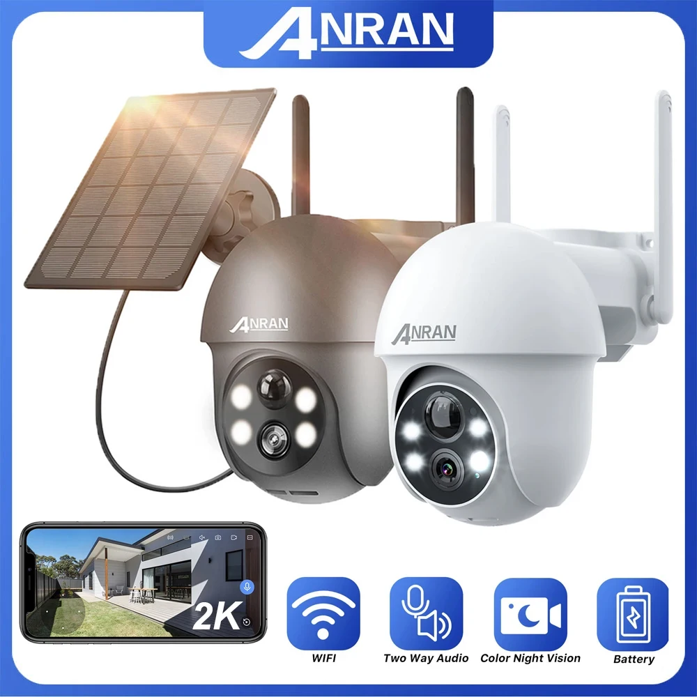 ANRAN 2K caméra solaire extérieure PTZ 3MP sans fil Wifi caméras de sécurité à domicile PIR humanoïd