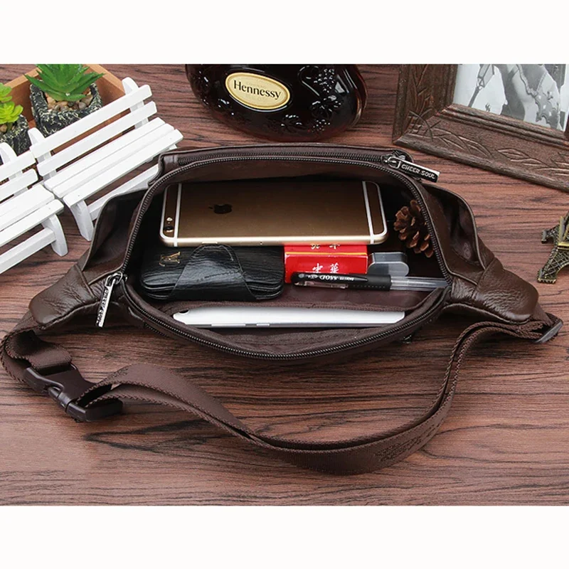 Genuine Leather Waist Fanny Pack Belt Bag For Men Travel Male Real Cowhide Cross Body LoopSling Chest Hip Bum Bags Purse