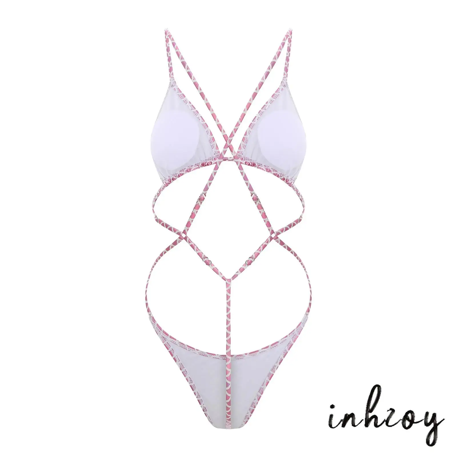 

Womens Metallic Shiny One Piece Bikini Bathing Suit Backless Lace-up Bodysuit Cheeky Swimsuit Beachwear for Tropical Travel