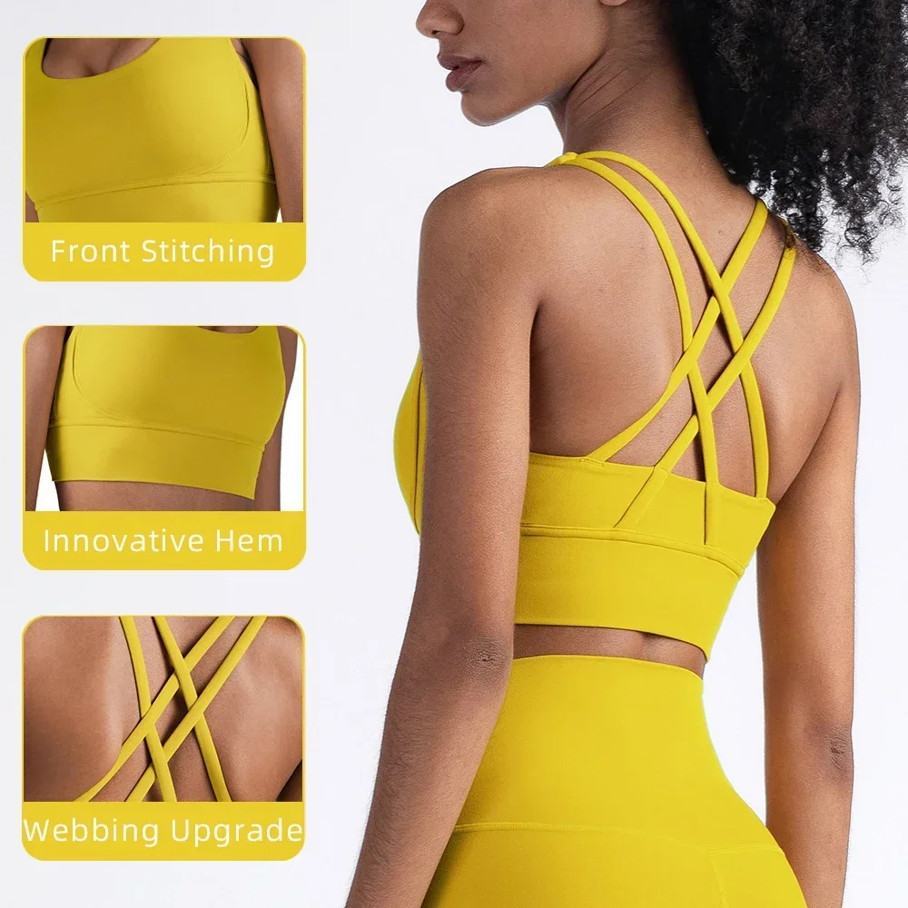 New Fashion Women's Cross Back Sports Bra High Elasticity Shockproof Fitness Tank Quick-Drying Running Pilates leisure Yoga Top