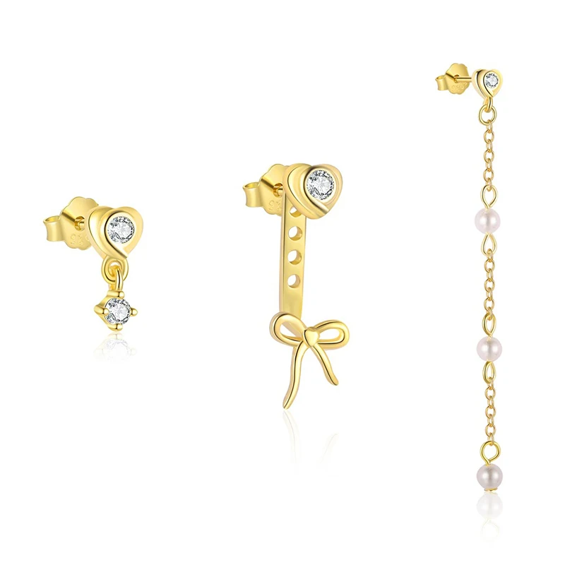 

1 Pcs Real 925 Sterling Silver Zircon Hollow Bowknot Pearl Mini Drop Earrings for Women Cute Fine Jewelry Geometric Accessories
