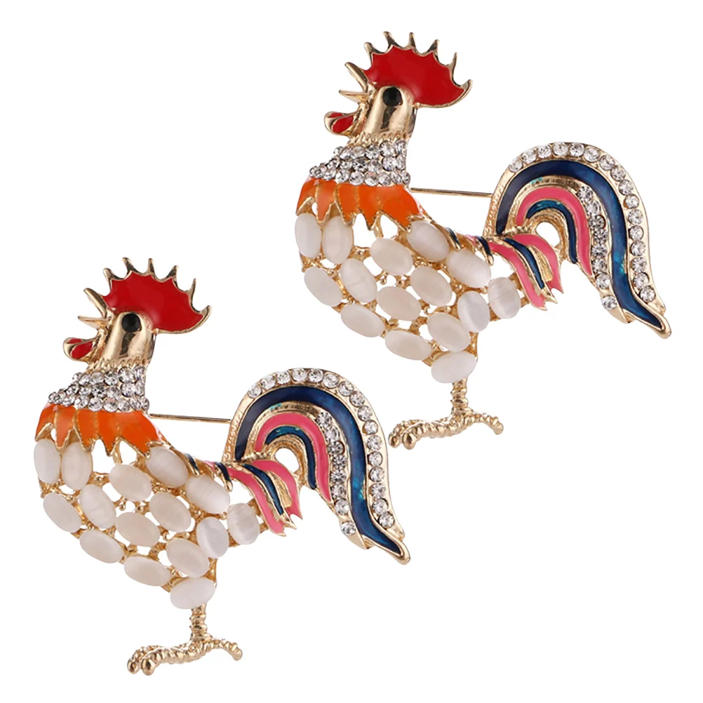 2 PCS Cock Brooch Vintage Pins Thanksgiving Rooster Animal Funny Adult Alloy