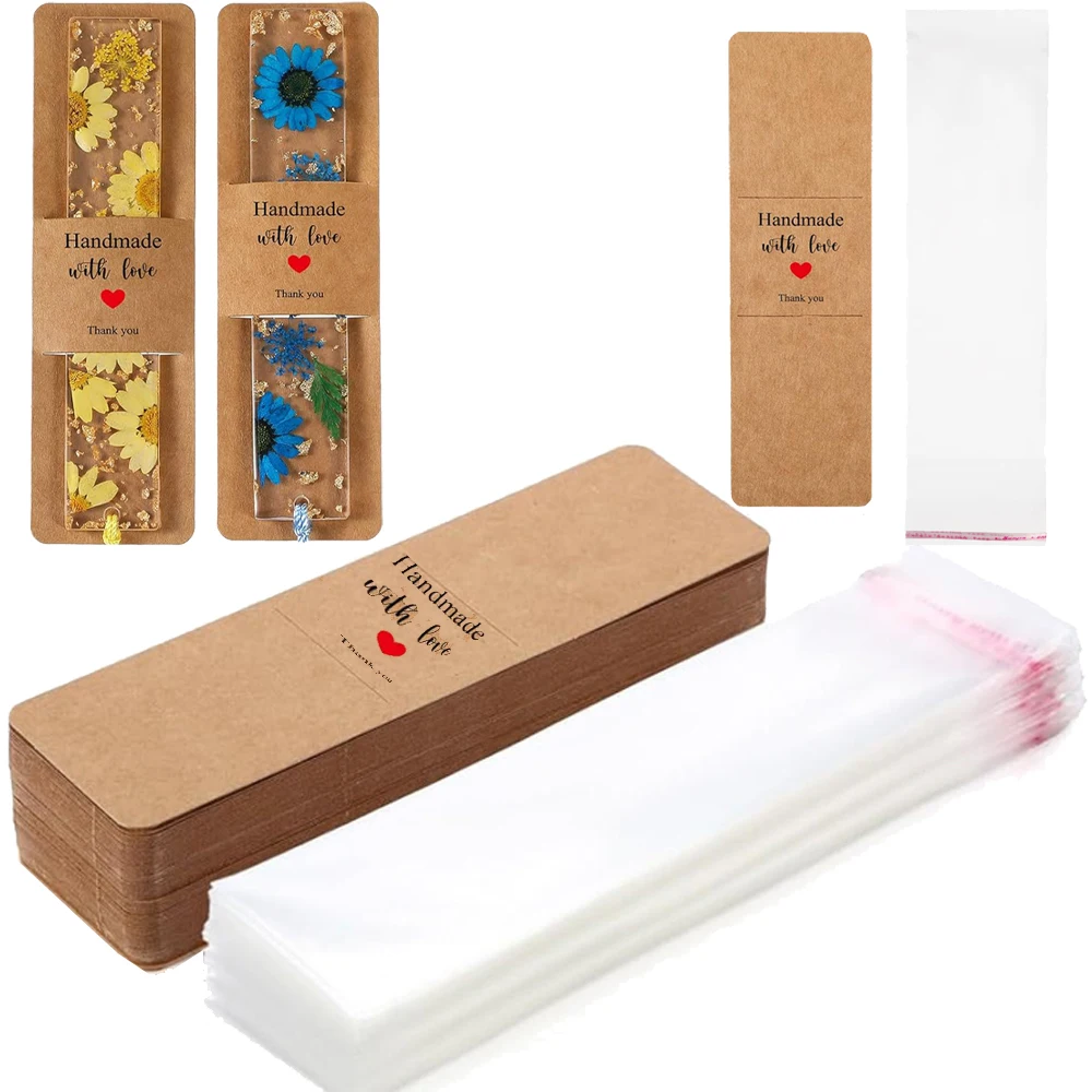 10Sets Kraft Bookmark Sleeves Display Cards Holder Bulk With Bag for Wrapping Small Business Packaging Supplies Party Favor Gift