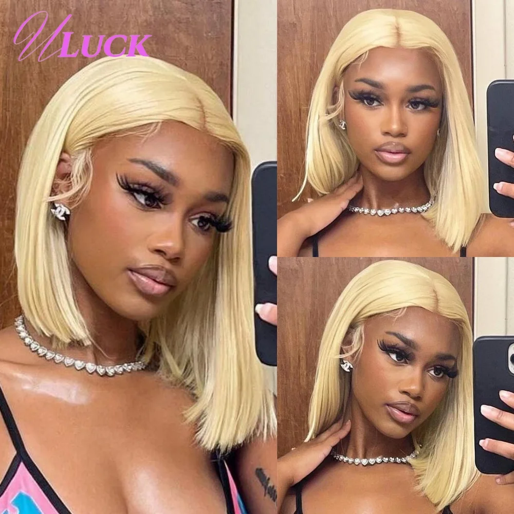 

Uluck 613 Blonde Colored Double Drawn Bone Straight Bob Wig 13x4 Lace Front Wigs Brazilian Human Hair Wigs Pre Plucked For Women