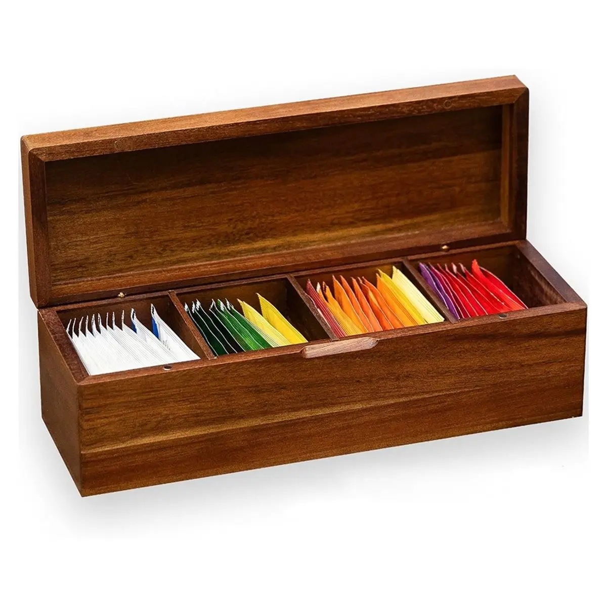 2026 Trend Elegant Wooden Tea Bag Organizer with Lid, Versatile Storage Box for Tea and Sugar Packets