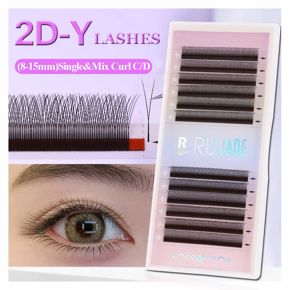 

RUJADE 2D Y Shape Eyelashes Extension Black Ultra-thin Y Lash Lightweight Natural Premade Fans Single Tip 2D Y Eyelash Extension