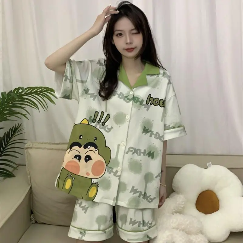 New Bandai Pajamas Anime Crayon Shin Chan Kawaii Creative Cute Cartoon Summer Short Sleeved Shorts Home Suit Girl Toys