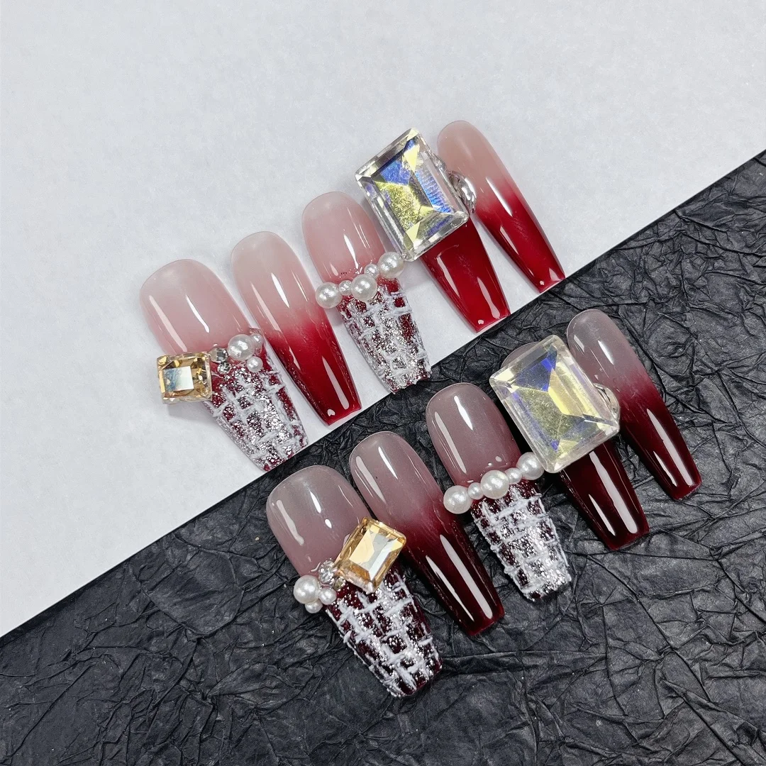 Handpainted Gemstone Little Fragrance Press On Nails,Luxurious Style,New Arrival,Whitening Effect,Removable and Reusable.No.E373