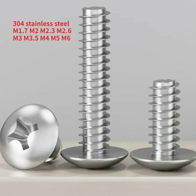 20-600pcs M1.7 M2 M2.3 M2.6 M3 M3.5 M4 M5 M6 304 Stainless Steel Phillips Cross Recessed Mushroom Truss Head Self Tapping Screws