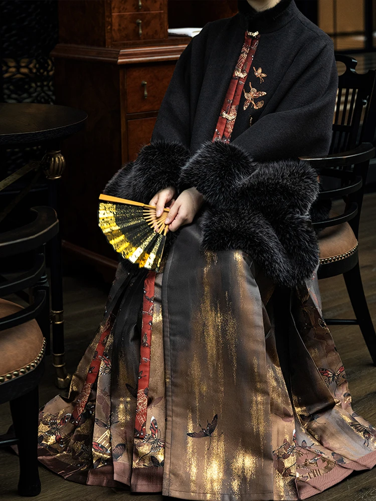 

Chang Gong Yu, новый китайский шерстяной капюшон, пончо, юбка для лица, комплект Hanfu, золотая вышивка, осень 2025 г.