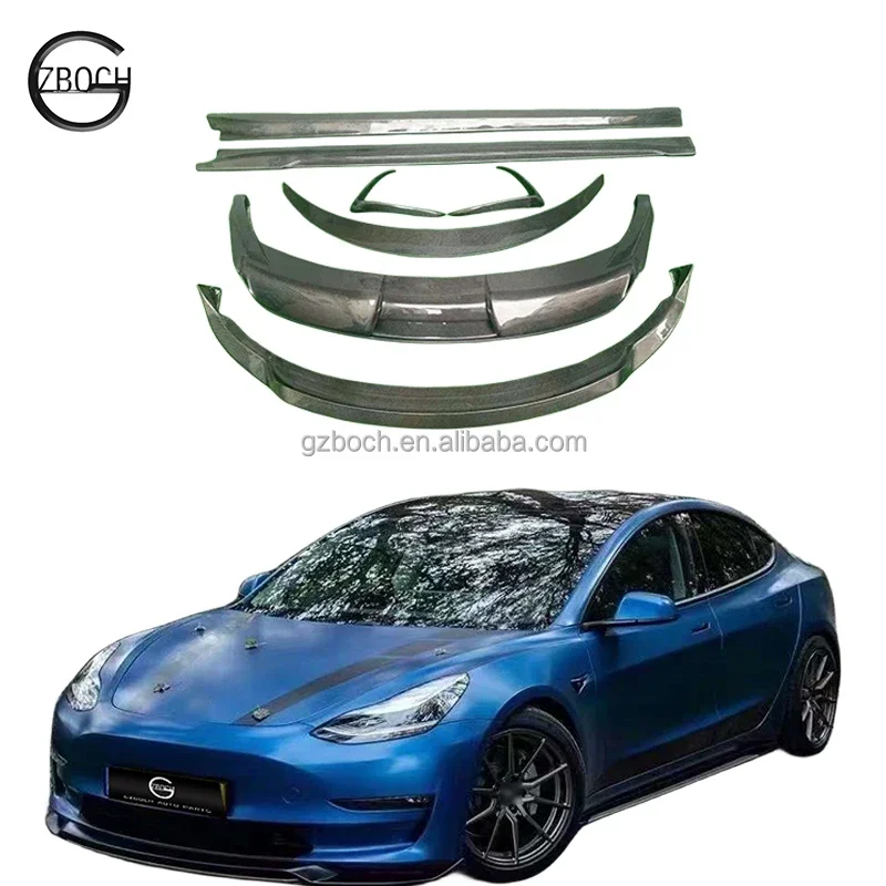 Model 3 to Art Model Car Bumpers Carbon Fiber Front and Rear Lips Side Skirts CF Spoiler Automotive Parts