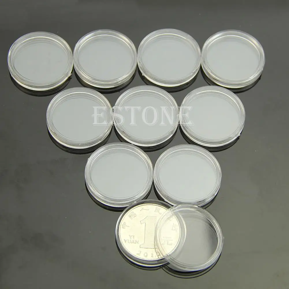 41XB Hot 10pcs 24mm Clear Round Cases Coin Storage Capsules Holder Round Plastic