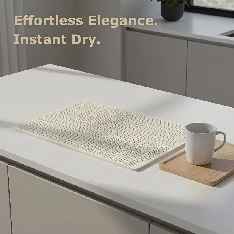 Diatomite Dish Drying Mat Absorbent Quick Dry Non Slip Heat Resistant Pad for Kitchen Countertop Sink Home Use