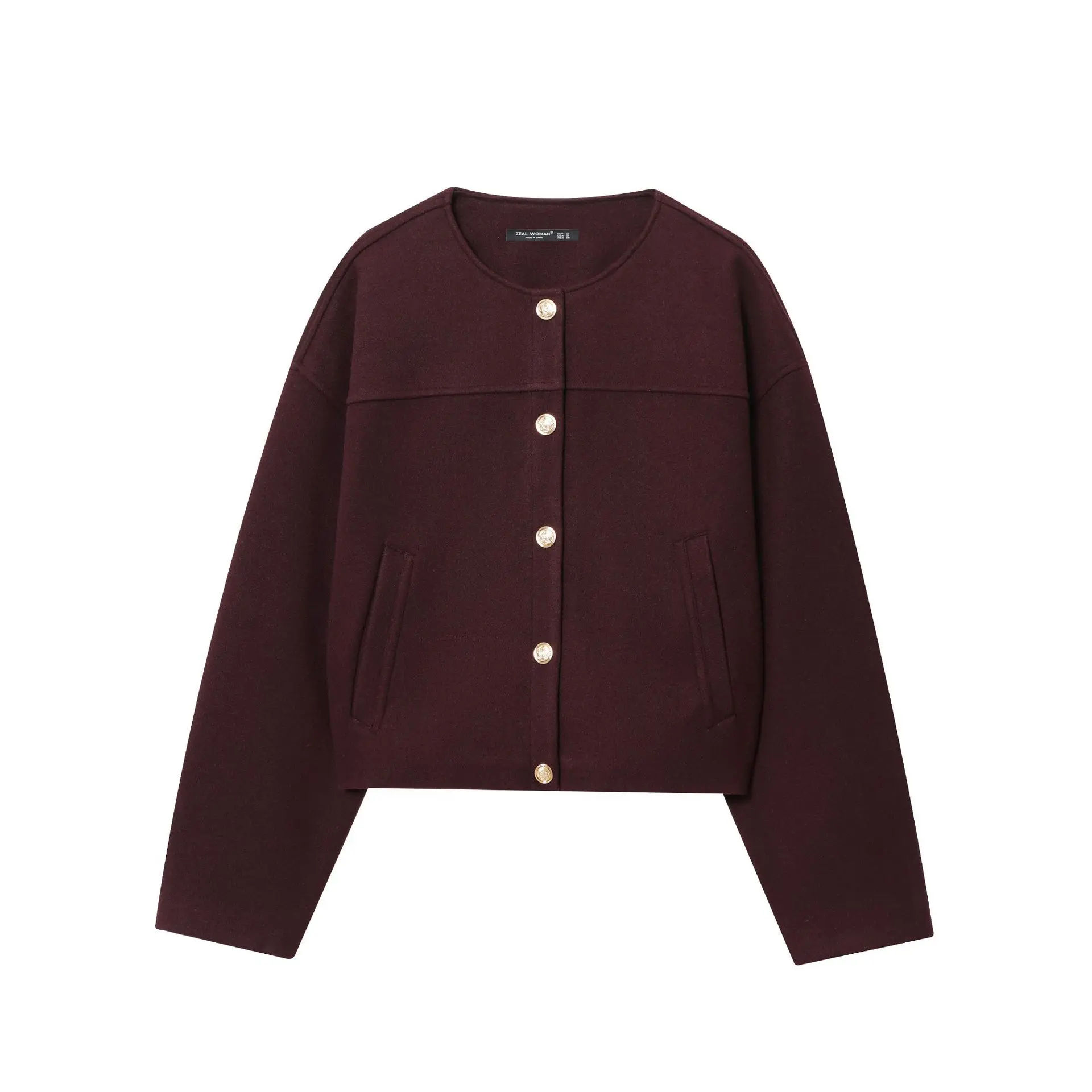 

Soft Gold Button Round Neck Pilot Jacket Outerwear Top Selling European Style Women's Fashion Outerwear