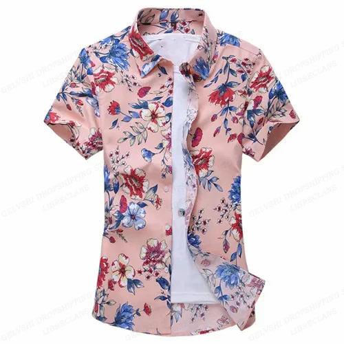 Summer Floral Hawaiian Shirts Men Fashion Short Sleeve Shirt Flower Blouse Turn Over Collar Casual Lapel Camisas Men\'s Clothing