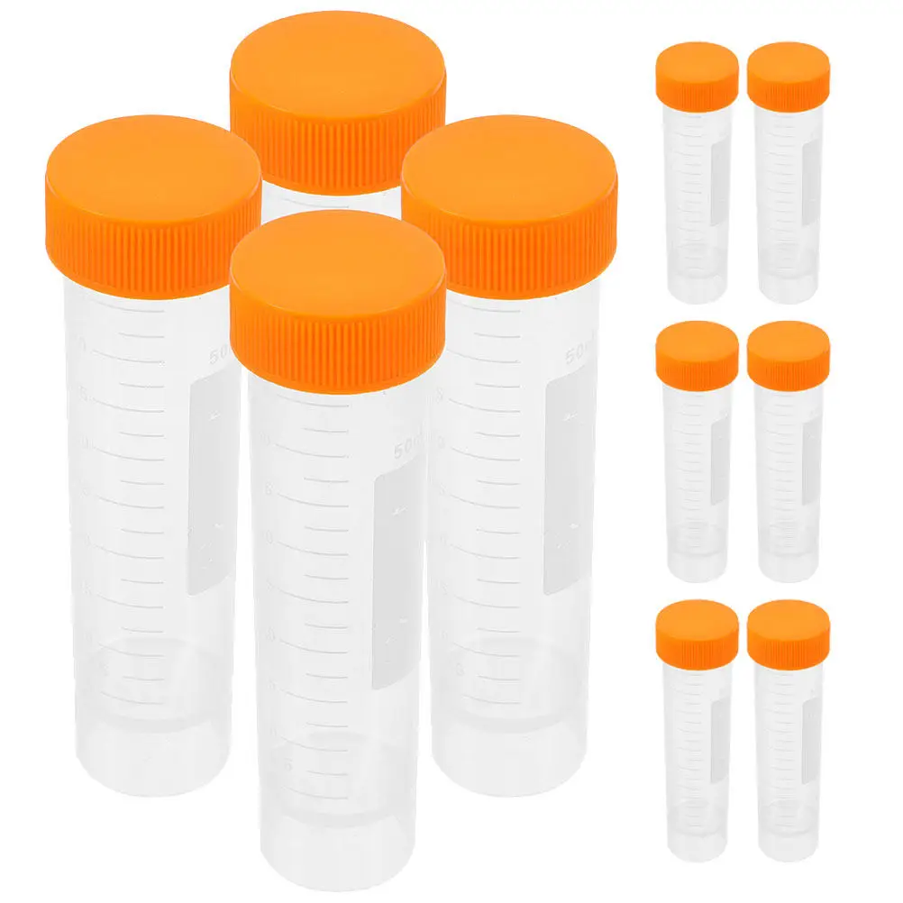 10Pcs 50Ml Centrifuge Tubes Screw Cap Polypropylene Clear Test Tubes Leak Proof Laboratory Storage Vials 50 Ml Bottles with Caps