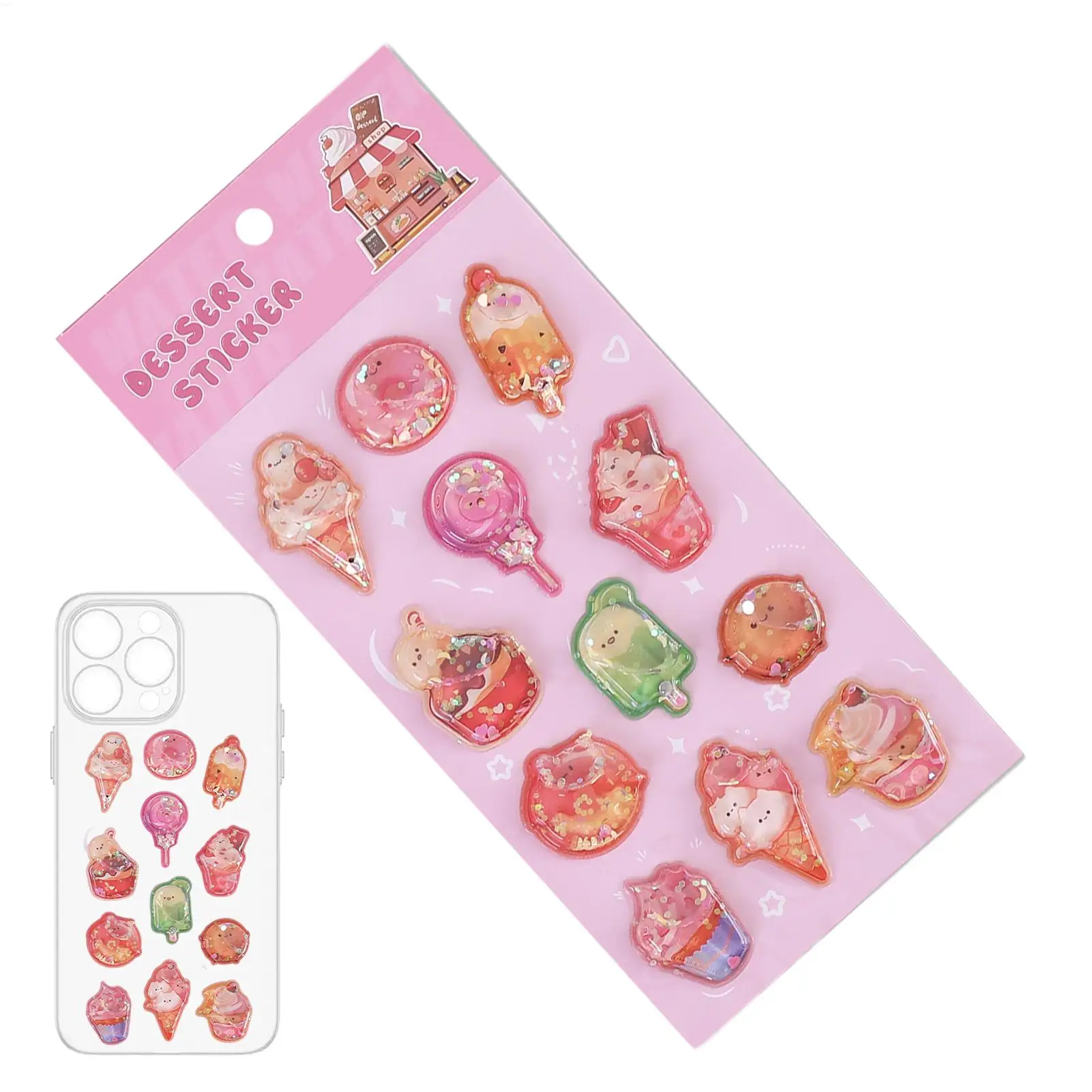 Cartoon 3D Solid Crystal Decorative Stickers snack-themed 3D stickers Hamburger/ice cream/milk tea 3D embossed stickers