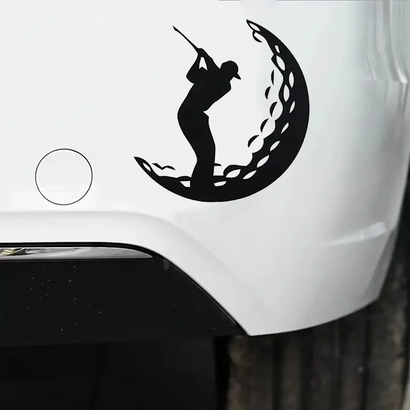 Golf Golfer Silhouette Vinyl Decal Sticker - Crescent Moon & Club Design, High-Quality Removable Adhesive for Cars