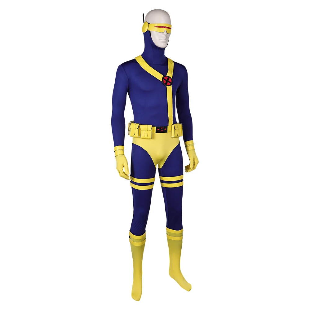 Scott Summers Cosplay X 97 Super Schurk Fantasia Kostuum Vermomming Volwassen Mannen Jumpsuit Zentai Pak Roleplay Outfit Halloween Pak