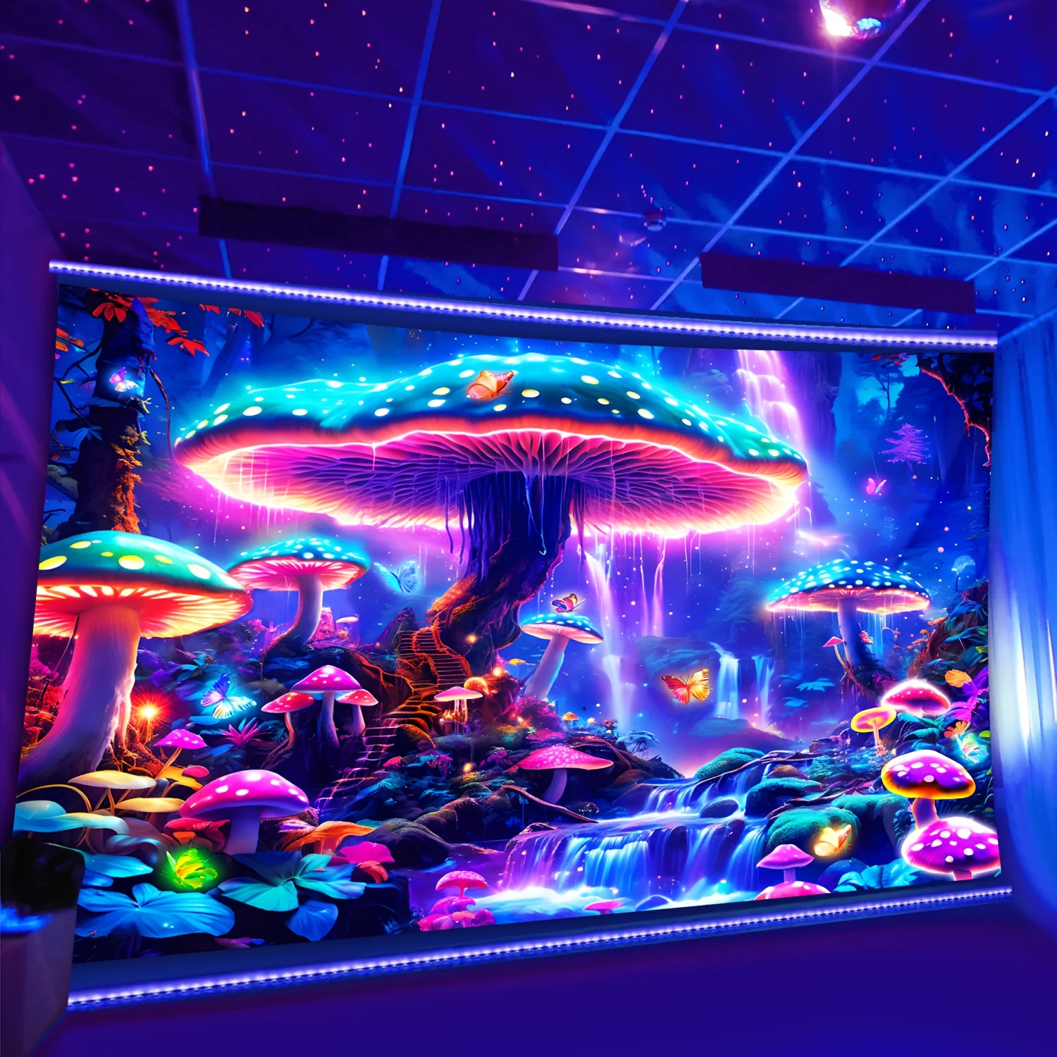 VIKAMA Cyberpunk Pilz-Wasserfall-Wandteppich, ästhetische Heimdekoration für Wohnzimmer, Schlafzimmer, Spielzimmer, Wandbehang