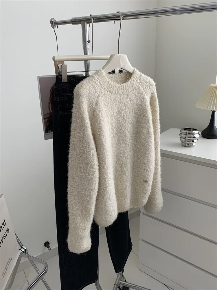 Circular Yarn Pullover Thick Sweater For Women 2024 Winter  Loose Soft Warm Wool Knitted Sweater