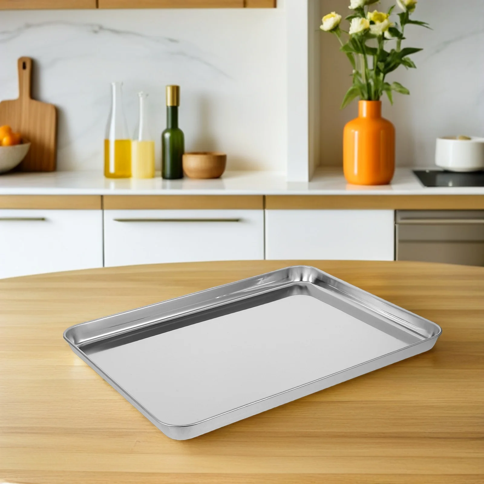 

Rectangular Cool Tray Kitchen Storage Platter Chicken Trays Serving Food Rectangle Stainless Steel Smooth Edges