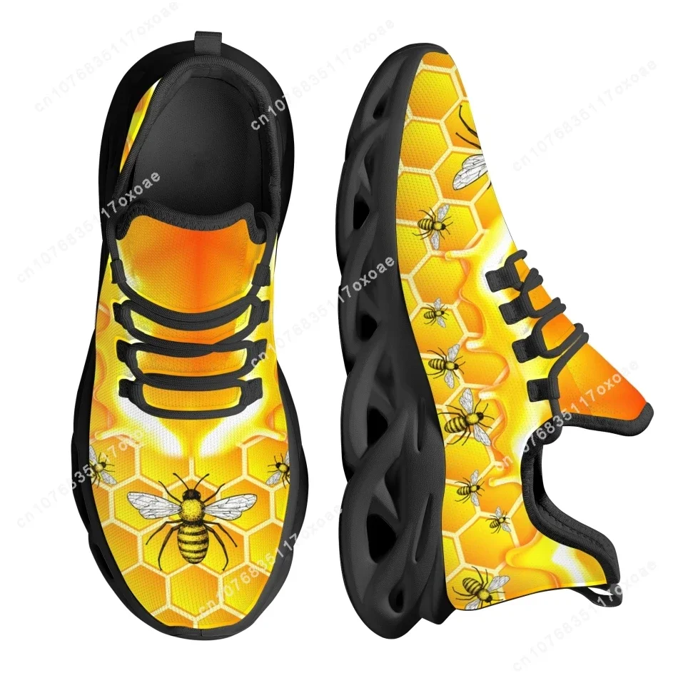 Yellow Honey Bee Pattern Female Platform Sneakers Light Mesh Shoes Women Footwear Outdoor Casual Shoes Flat Zapatos