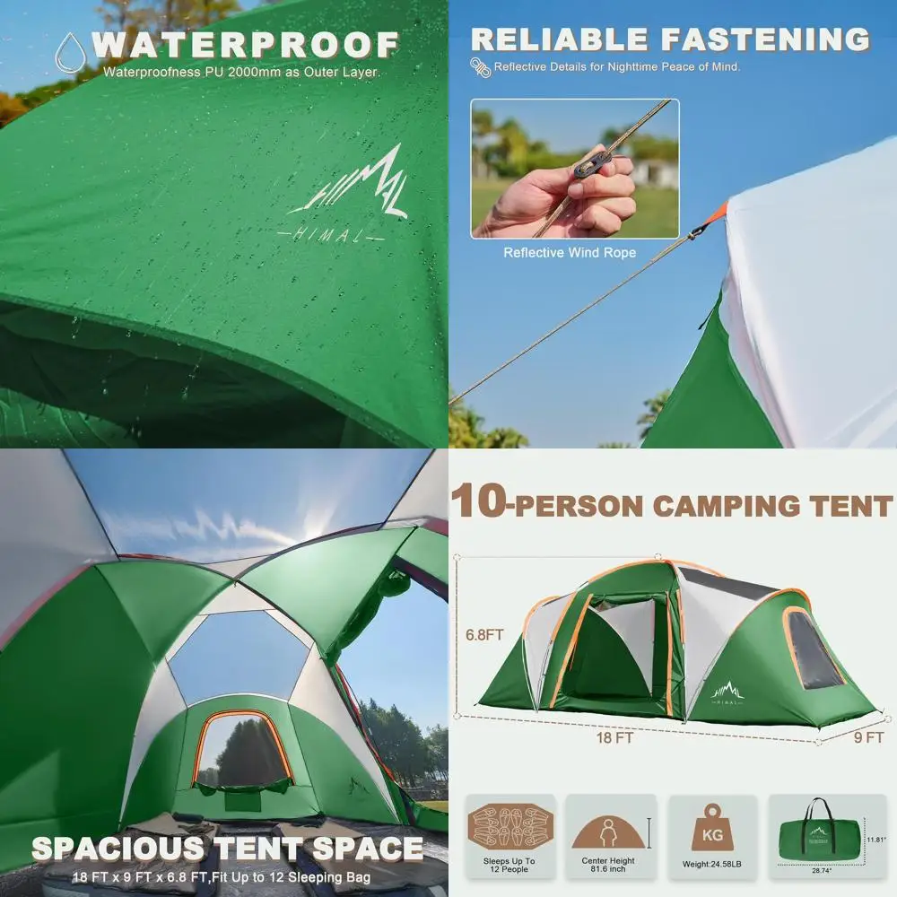 

Водонепроницаемая двухслойная палатка на 10 человек с 4 сетчатыми окнами, простая установка для кемпинга, фестивалей, 18x9x6,8 футов