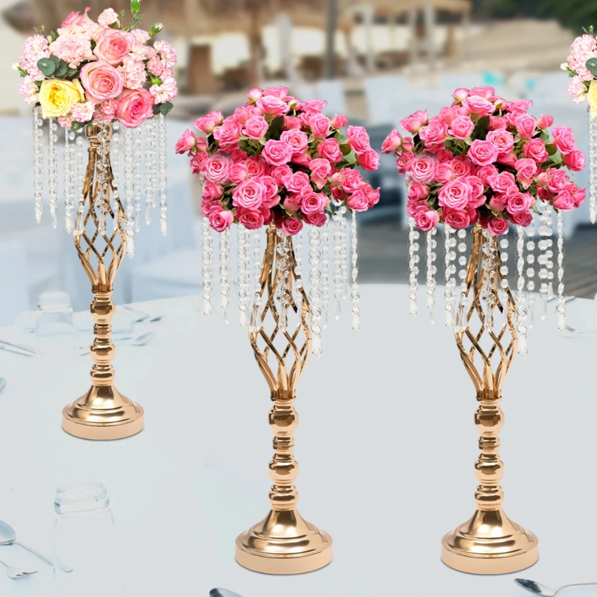 10pcs)45cm to 100cm)10 pieces of metal flower stand, metal wedding flower center stand, high table decorative vase