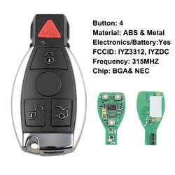 Smart key 4button BGA& NEC Chip remote key with 315mhz IYZ3312, IYZDC For Mercedes Benz C240C280C320 etc Car Remote Controller