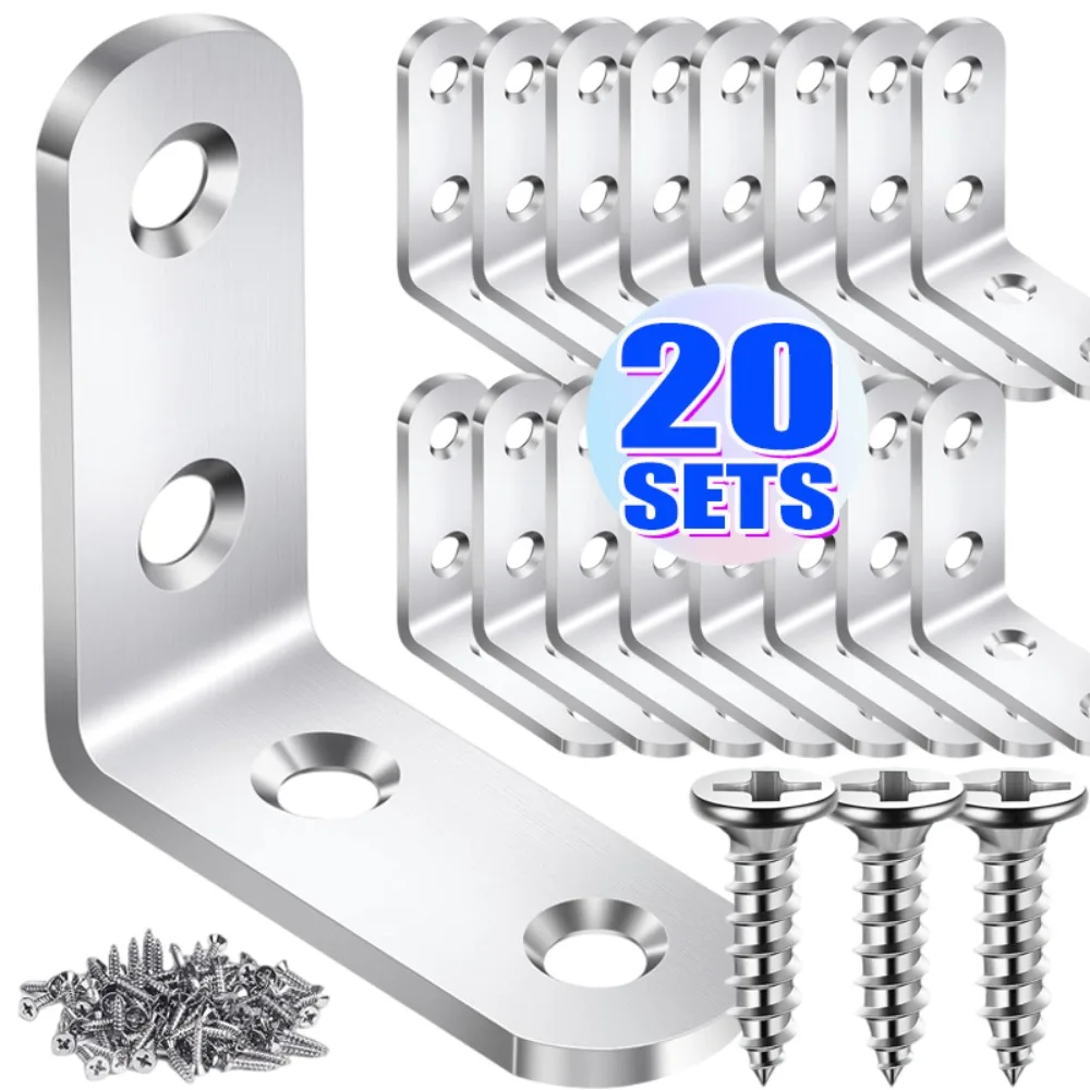 Stainless Steel L Shape Angle Bracket with Screws 90Degree Right Angle for Furniture Cabinet Wardrobe Shelf Corner Brace Connect