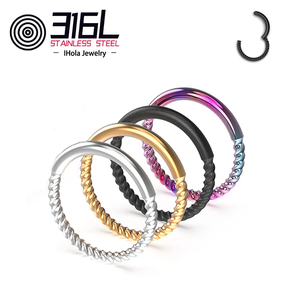 316L medizinischer Körperpiercing-Schmuck aus Edelstahl, verschiedene Spezifikationen, gedrehte Nasenring-Ohrringe