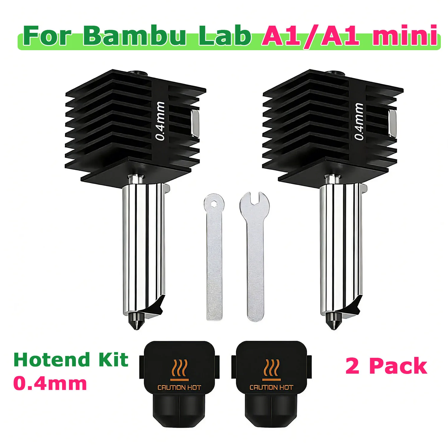 2 Pack A1 Mini/A1 Hotend Kit, 0.4mm Hardened Steel Nozzle, High-Temp Extruder Replacement for Bambu Lab 3D Printer